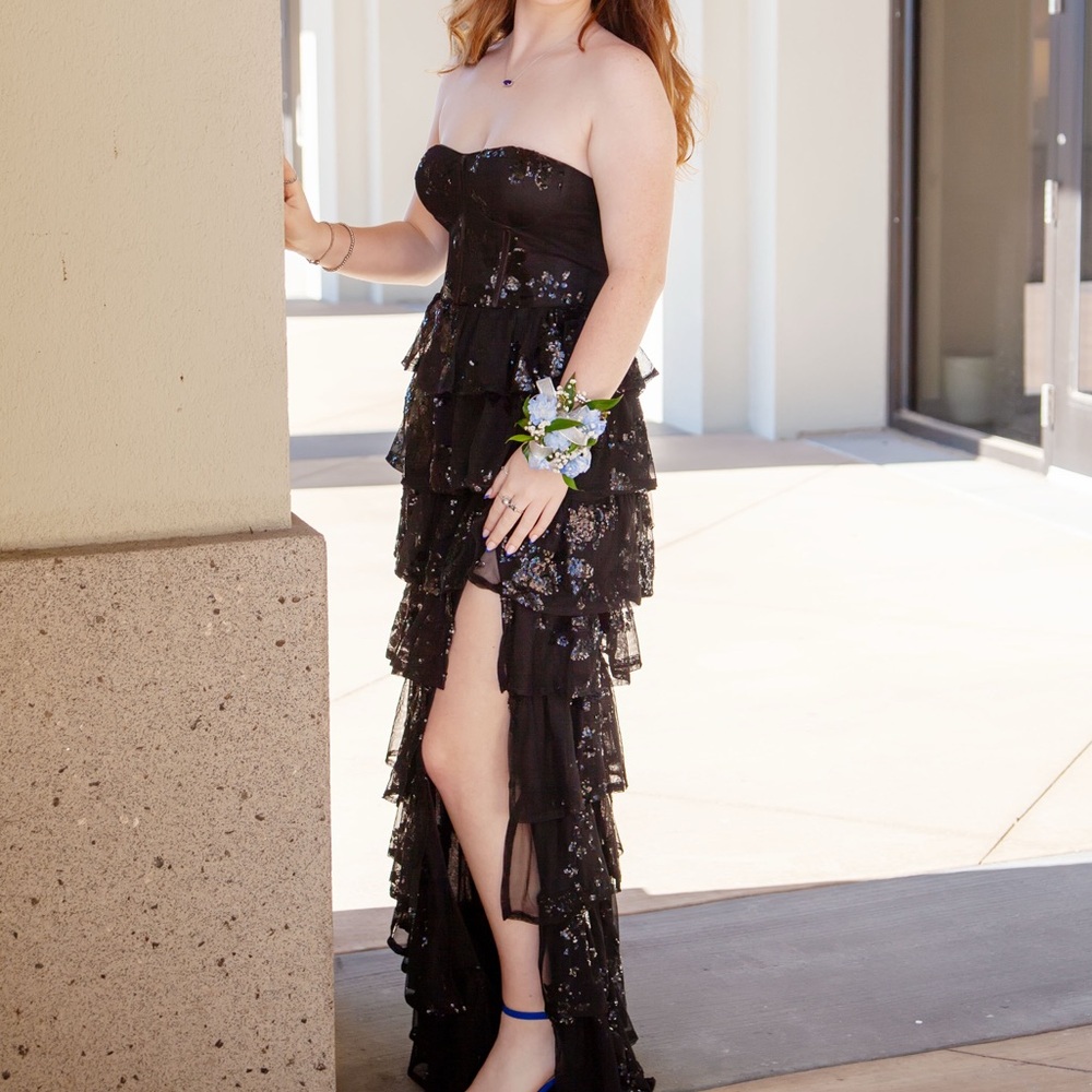 Lulu's Black Sequin Strapless Prom Dress